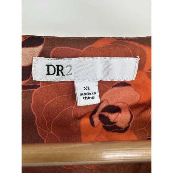 DR2 Daniel Rainn Ladies Size XL Orange  Floral Button Up Tie Front Blouse Classy - Picture 2 of 11